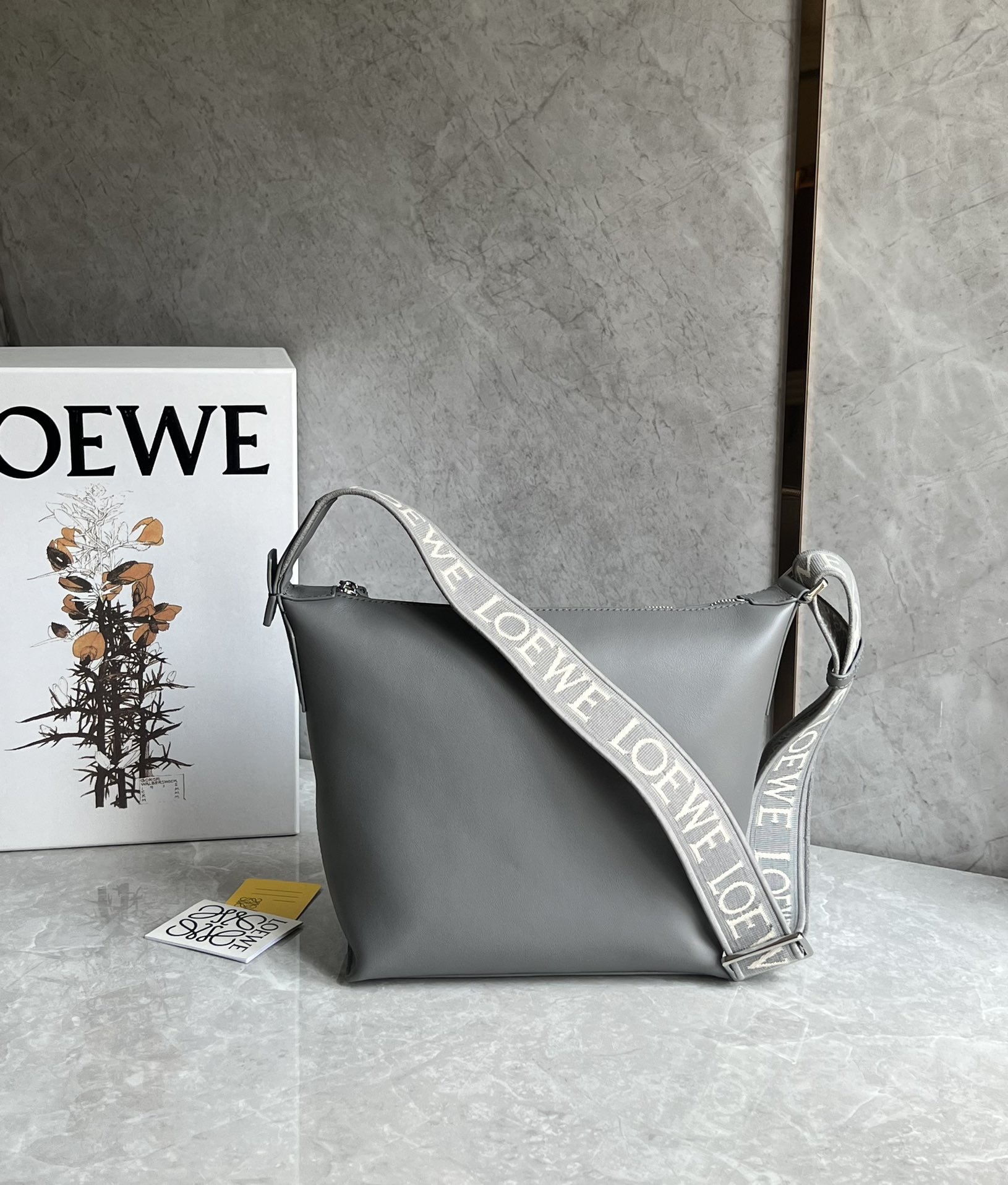 Loewe Small Cubi Crossbody Bag in Supple Smooth Calfskin and Jacquard Asphalt Grey